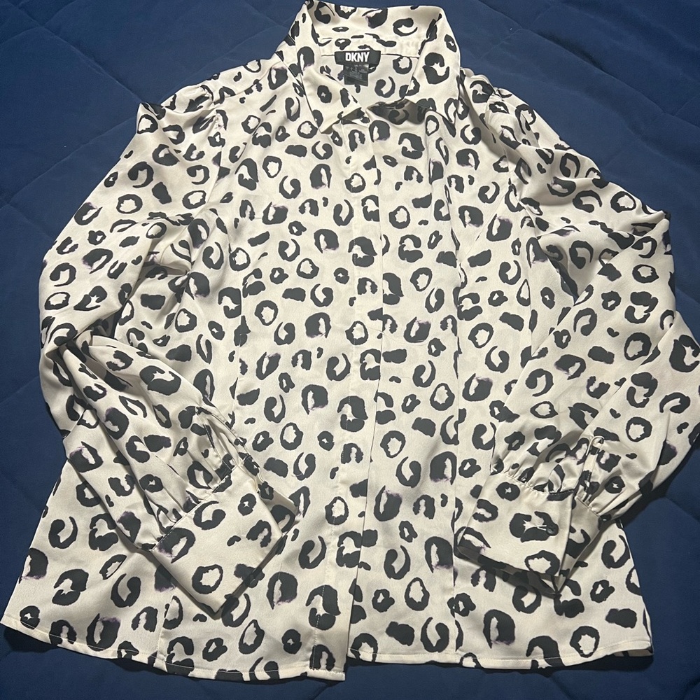 DKNY Womens Animal Print Long Sleeves Blouse